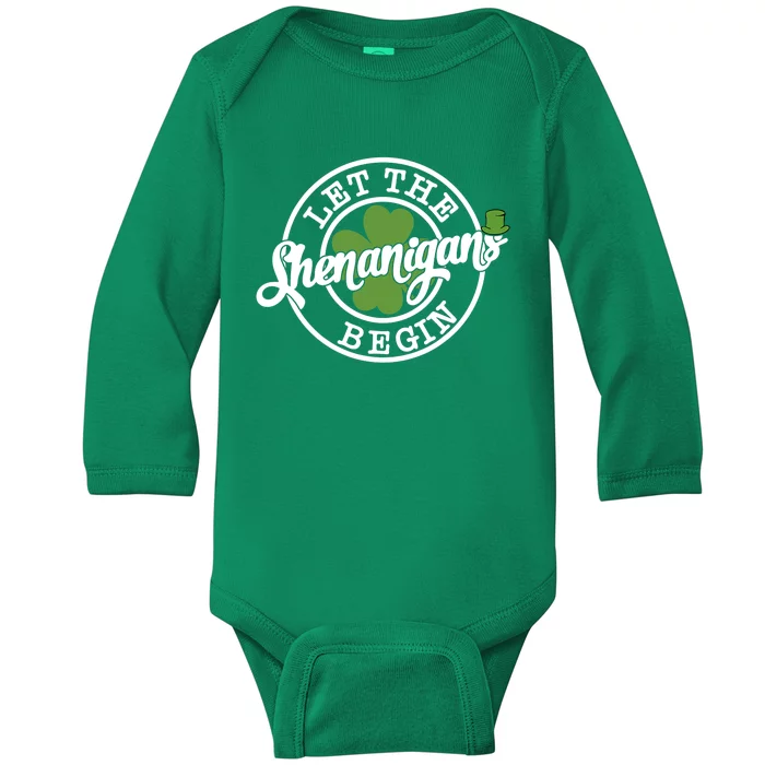 Let The Shenanigans Begin Vintage ST Patricks Day Baby Long Sleeve Bodysuit