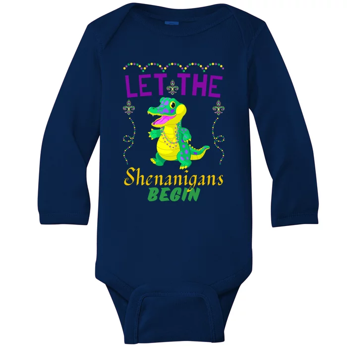 Let The Shenanigans Begin Mardi Gras Baby Long Sleeve Bodysuit