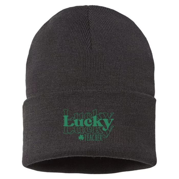 Lucky Teacher St Patricks Day Sustainable Knit Beanie