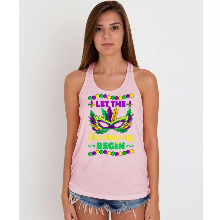 Let The Shenanigans Begin Mardi Gras Women's Knotted Racerback Tank