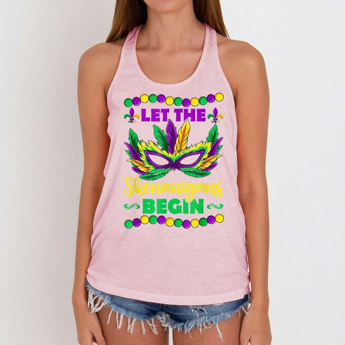 Let The Shenanigans Begin Mardi Gras Women's Knotted Racerback Tank