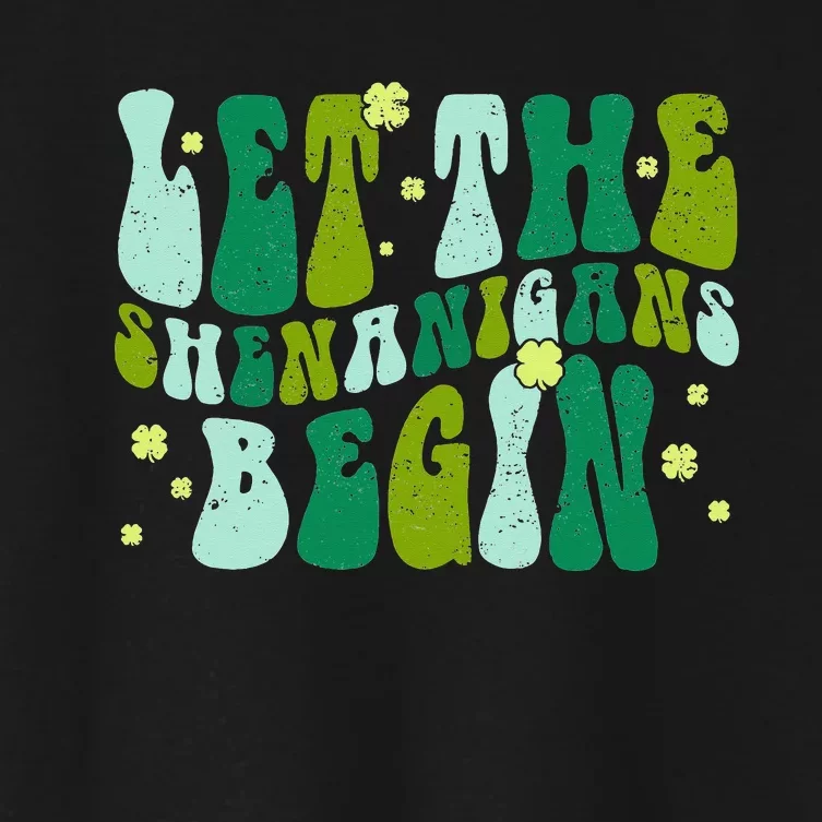 Let The Shenanigans Begin Groovy St Patricks Day Women's Crop Top Tee