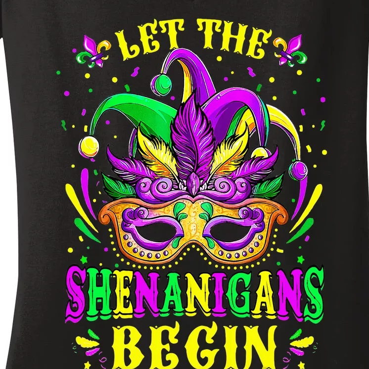 Let The Shenanigans Begin Mardi Gras Women's V-Neck T-Shirt