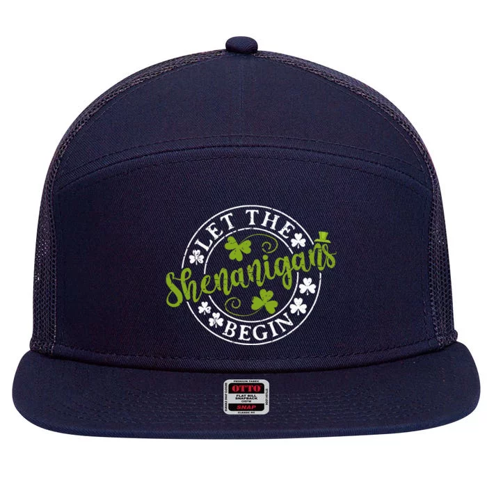 Let The Shenanigans Begin Clovers Shamrocks St Patricks Day 7 Panel Mesh Trucker Snapback Hat