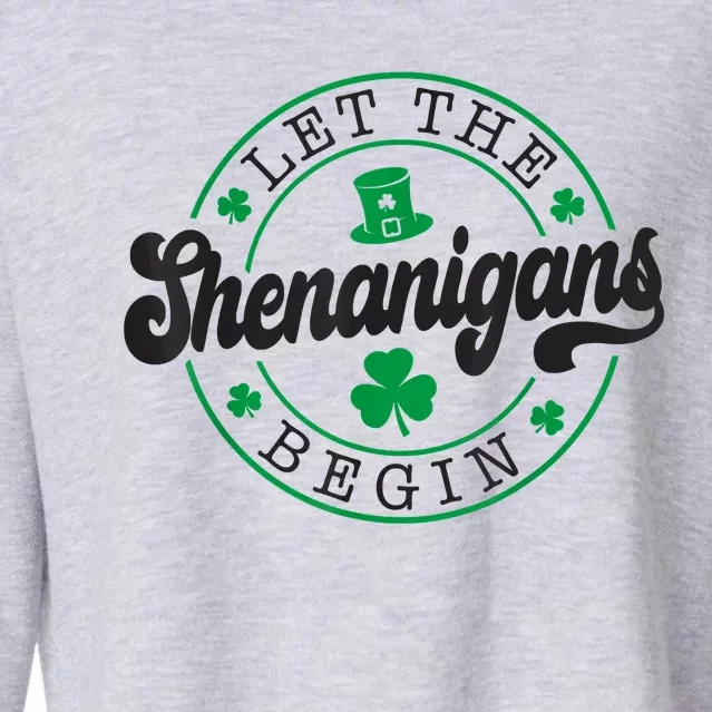 Let The Shenanigans Begin St. Patrick's Day Shamrock Circle Cropped Pullover Crew