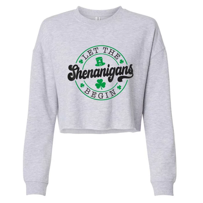 Let The Shenanigans Begin St. Patrick's Day Shamrock Circle Cropped Pullover Crew