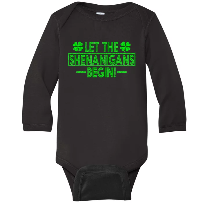 Let The Shenanigans Begin Happy St Patricks Day Shamrock Baby Long Sleeve Bodysuit