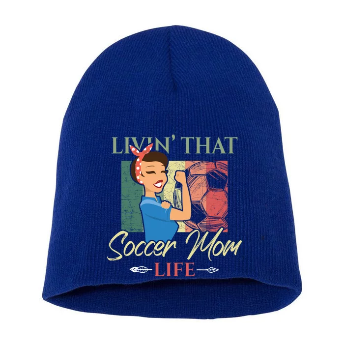 Livin That Soccer Mom Life Living Football Vintage Arrow Cool Gift Short Acrylic Beanie