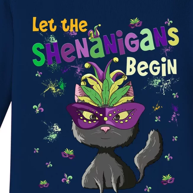 Let The Shenanigans Begin Funny Black Cat Lover Mardi Gras Gift Baby Long Sleeve Bodysuit