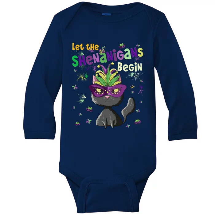 Let The Shenanigans Begin Funny Black Cat Lover Mardi Gras Gift Baby Long Sleeve Bodysuit