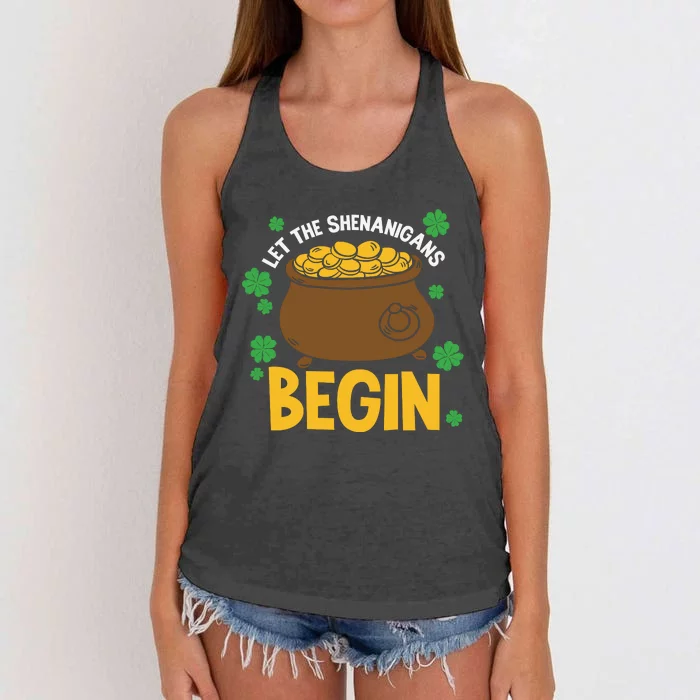 Let The Shenanigans Begin Funny St Patricks Day Women's Knotted Racerback Tank