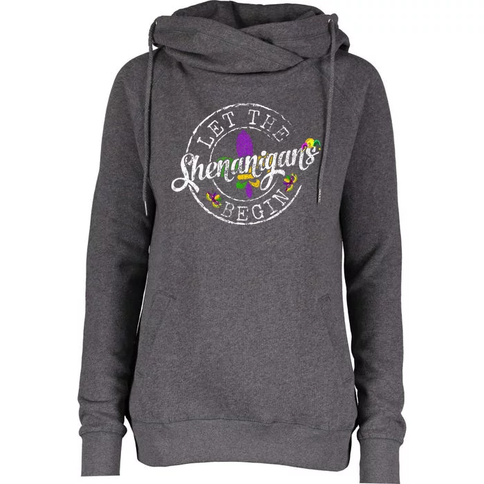 Let The Shenanigans Begin Mardi Gras Womens Funnel Neck Pullover Hood