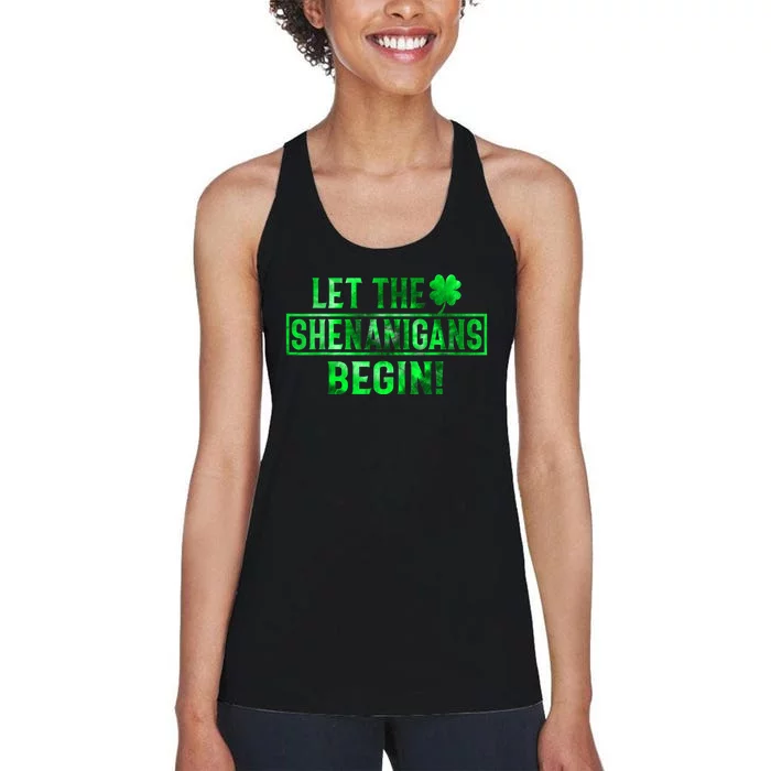 Let The Shenanigans Begin St Patricks Day Tie Dye Style Women's Racerback Tank