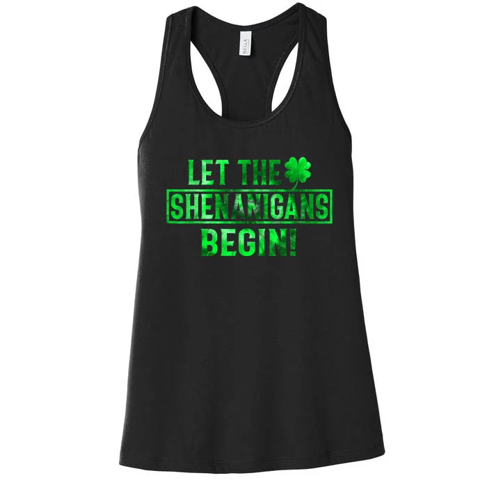 Let The Shenanigans Begin St Patricks Day Tie Dye Style Women's Racerback Tank