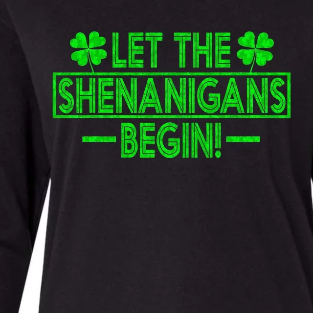 Let The Shenanigans Begin retro Clovers St Patrick's Day Womens Cotton Relaxed Long Sleeve T-Shirt