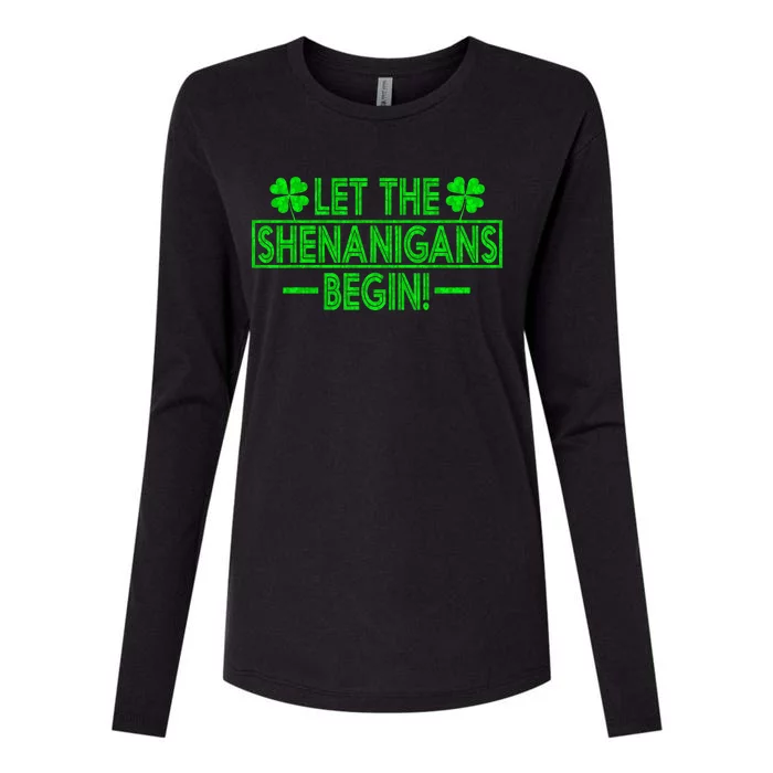 Let The Shenanigans Begin retro Clovers St Patrick's Day Womens Cotton Relaxed Long Sleeve T-Shirt