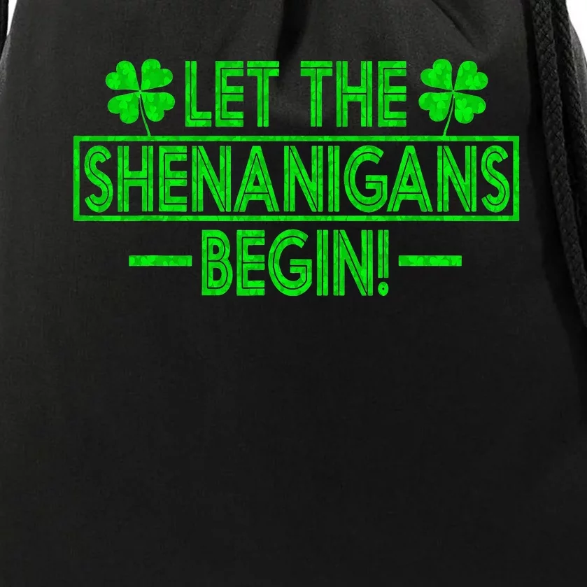 Let The Shenanigans Begin retro Clovers St Patrick's Day Drawstring Bag