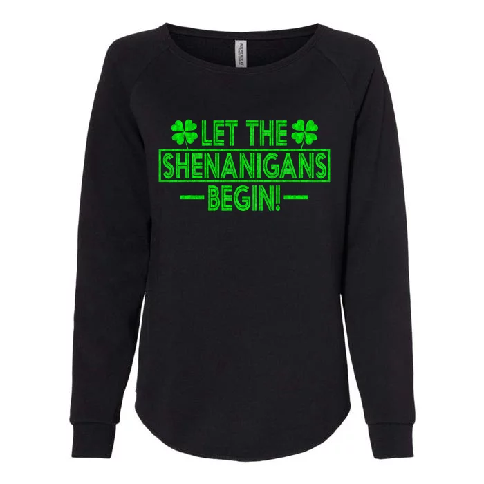 Let The Shenanigans Begin retro Clovers St Patrick's Day Womens California Wash Sweatshirt