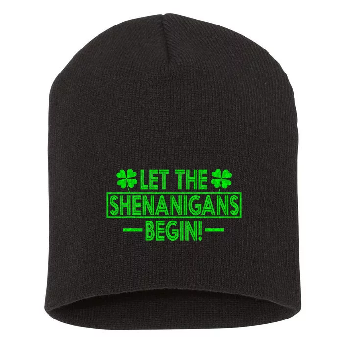 Let The Shenanigans Begin retro Clovers St Patrick's Day Short Acrylic Beanie