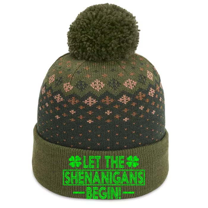 Let The Shenanigans Begin retro Clovers St Patrick's Day The Baniff Cuffed Pom Beanie