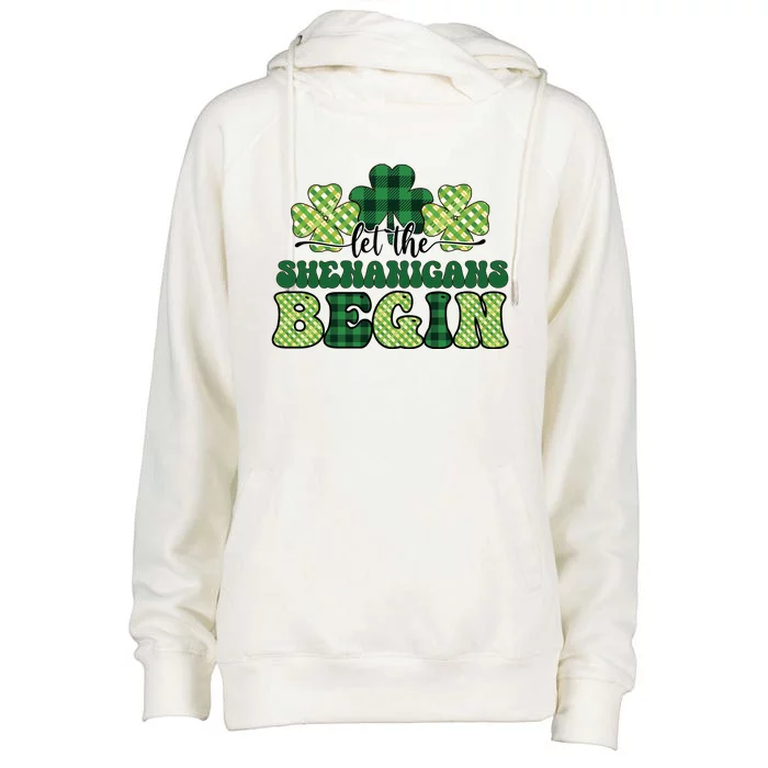 Let The Shenanigans Begin Plaid St Pattricks Day Womens Funnel Neck Pullover Hood