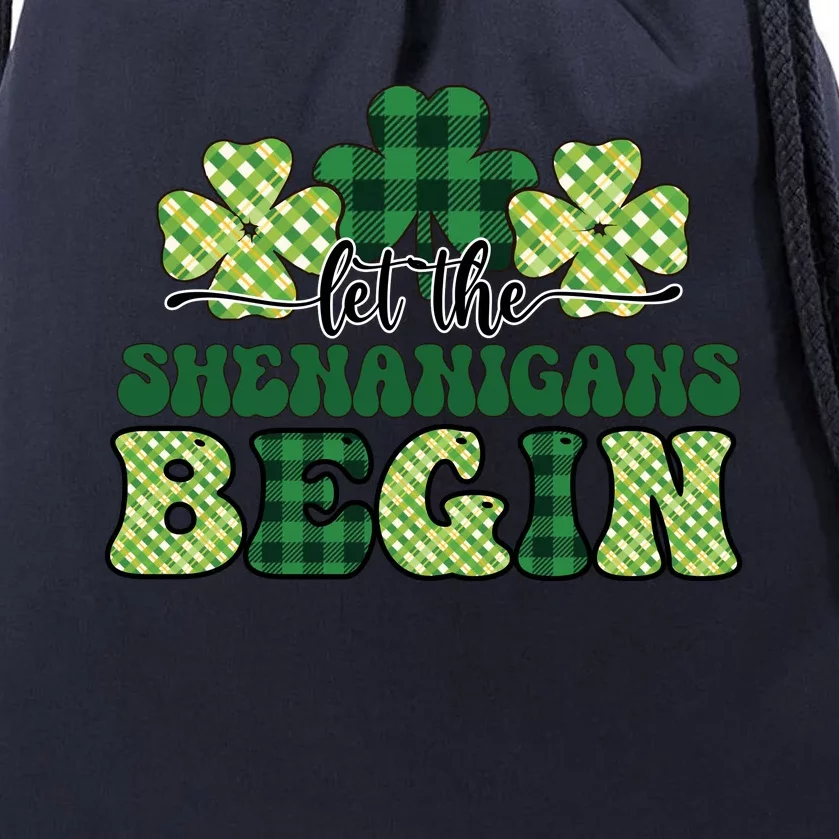 Let The Shenanigans Begin Plaid St Pattricks Day Drawstring Bag