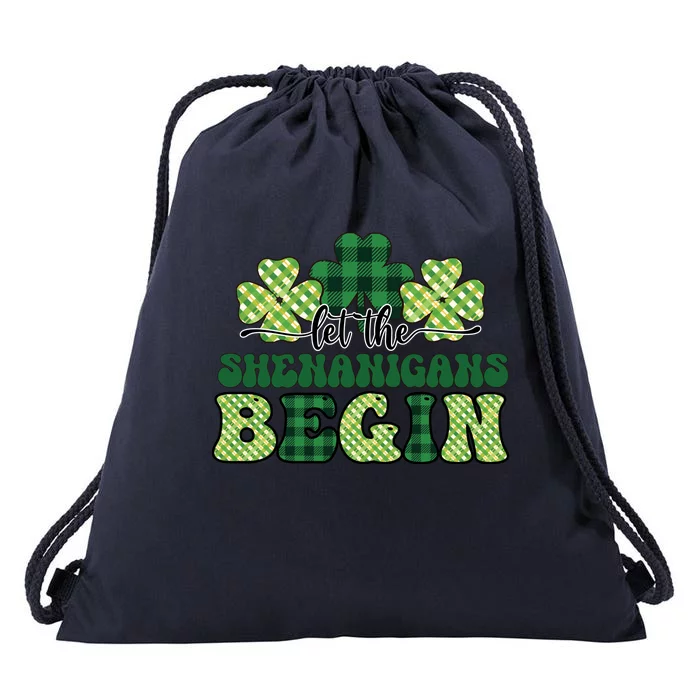 Let The Shenanigans Begin Plaid St Pattricks Day Drawstring Bag