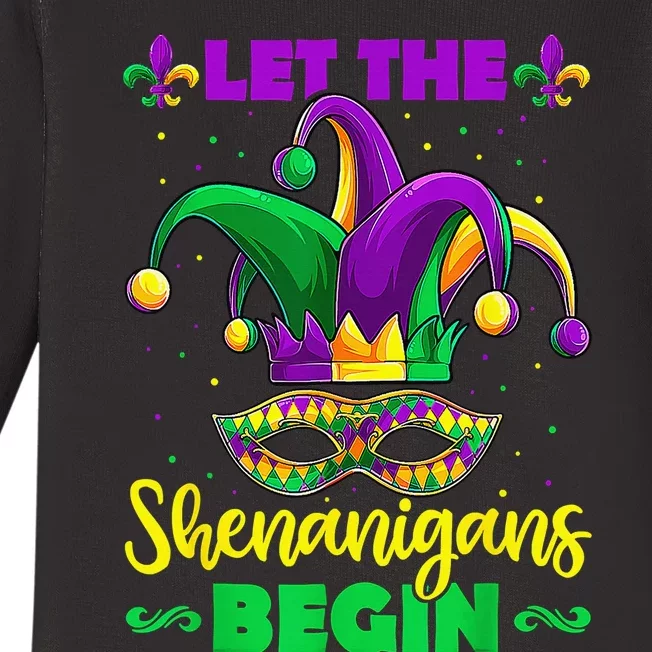 Let The Shenanigans Begin Mardi Gras Baby Long Sleeve Bodysuit