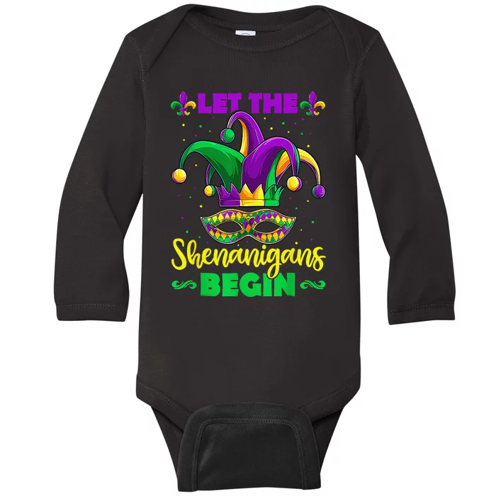 Let The Shenanigans Begin Mardi Gras Baby Long Sleeve Bodysuit