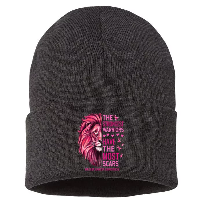 Lion The Strongest Warriors Breast Cancer Awareness Sustainable Knit Beanie