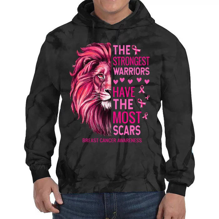 Lion The Strongest Warriors Breast Cancer Awareness Tie Dye Hoodie