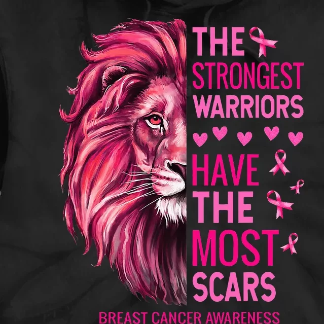 Lion The Strongest Warriors Breast Cancer Awareness Tie Dye Hoodie