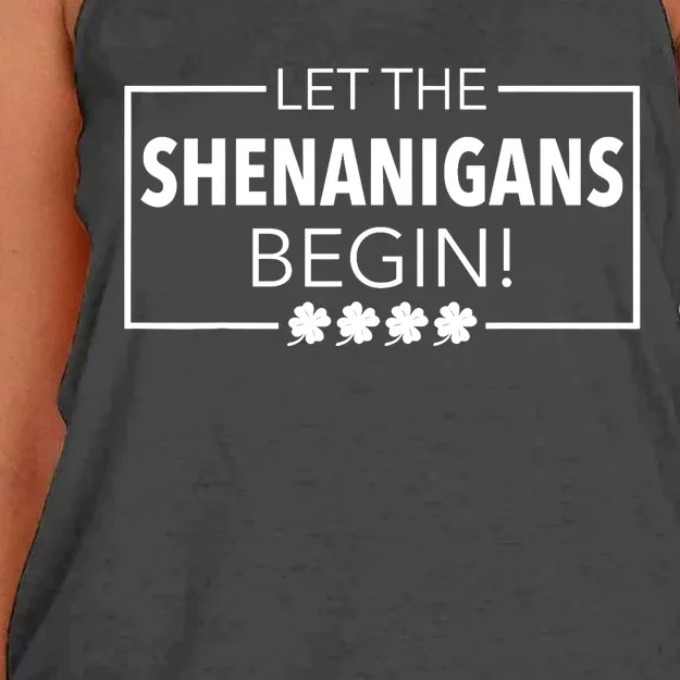 Let The Shenanigans Begin Funny St. Patricks Day Women's Knotted Racerback Tank