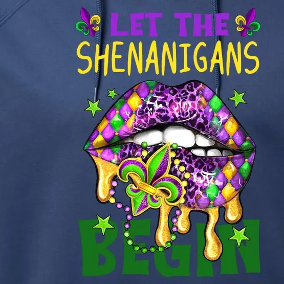 Let The Shenanigans Begin Mardi Gras Lips Performance Fleece Hoodie