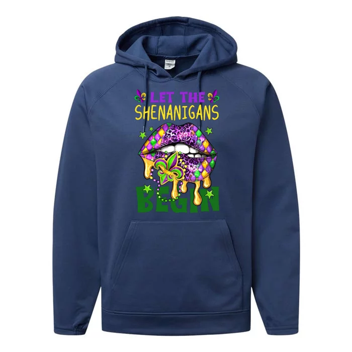 Let The Shenanigans Begin Mardi Gras Lips Performance Fleece Hoodie