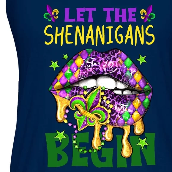 Let The Shenanigans Begin Mardi Gras Lips Ladies Essential Flowy Tank