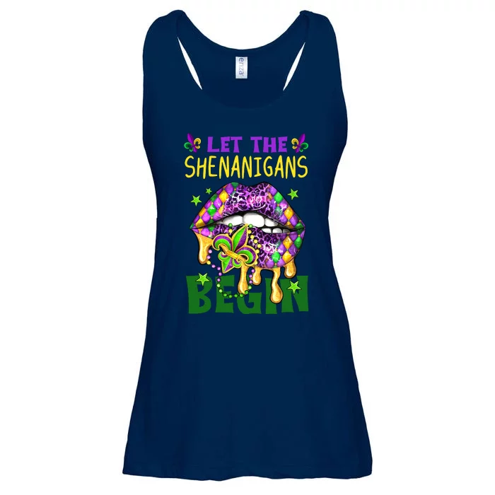 Let The Shenanigans Begin Mardi Gras Lips Ladies Essential Flowy Tank