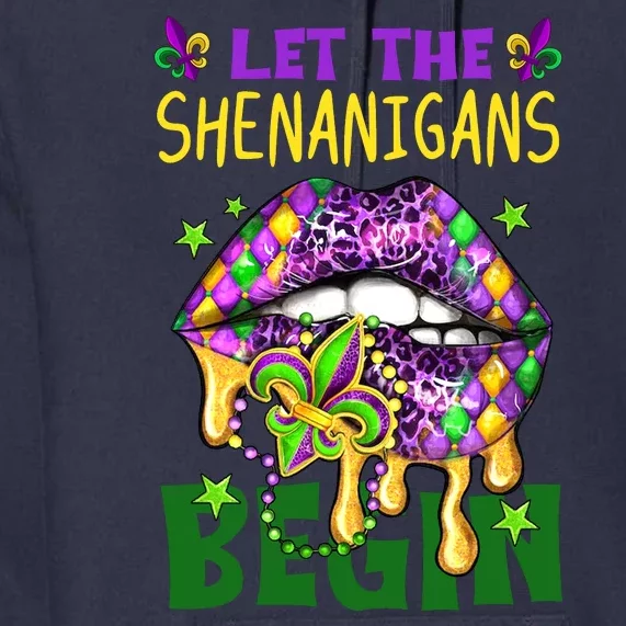 Let The Shenanigans Begin Mardi Gras Lips Premium Hoodie