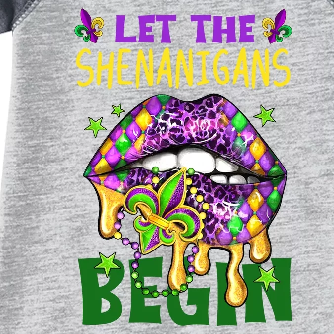 Let The Shenanigans Begin Mardi Gras Lips Infant Baby Jersey Bodysuit