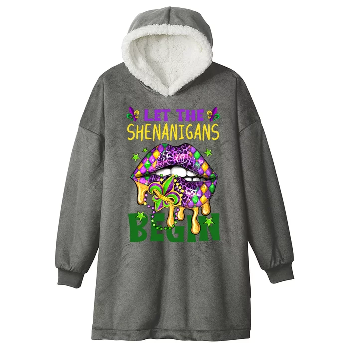 Let The Shenanigans Begin Mardi Gras Lips Hooded Wearable Blanket