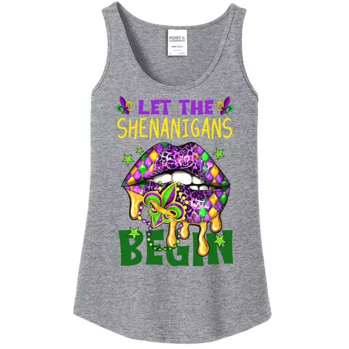 Let The Shenanigans Begin Mardi Gras Lips Ladies Essential Tank