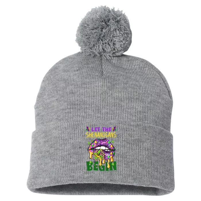 Let The Shenanigans Begin Mardi Gras Lips Pom Pom 12in Knit Beanie