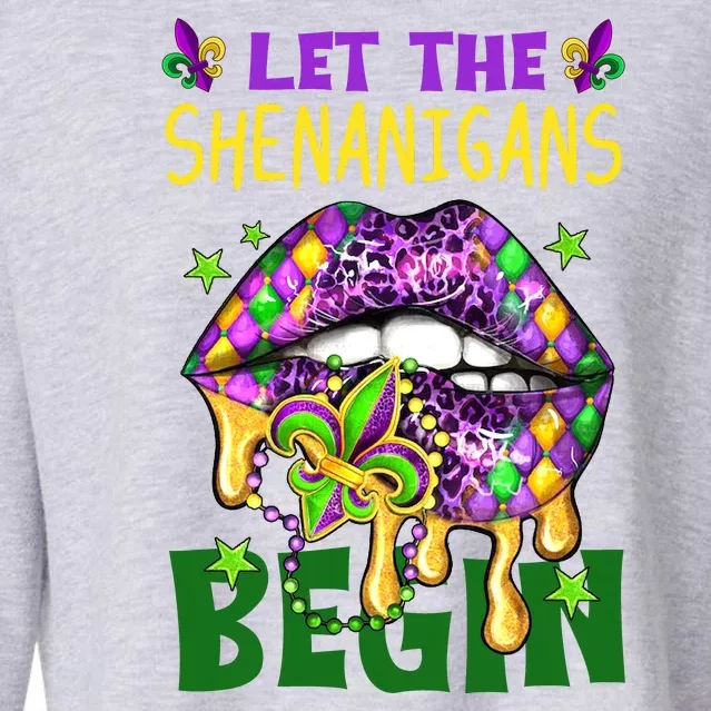 Let The Shenanigans Begin Mardi Gras Lips Cropped Pullover Crew