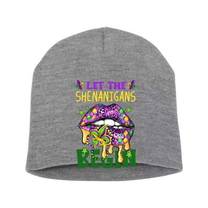 Let The Shenanigans Begin Mardi Gras Lips Short Acrylic Beanie