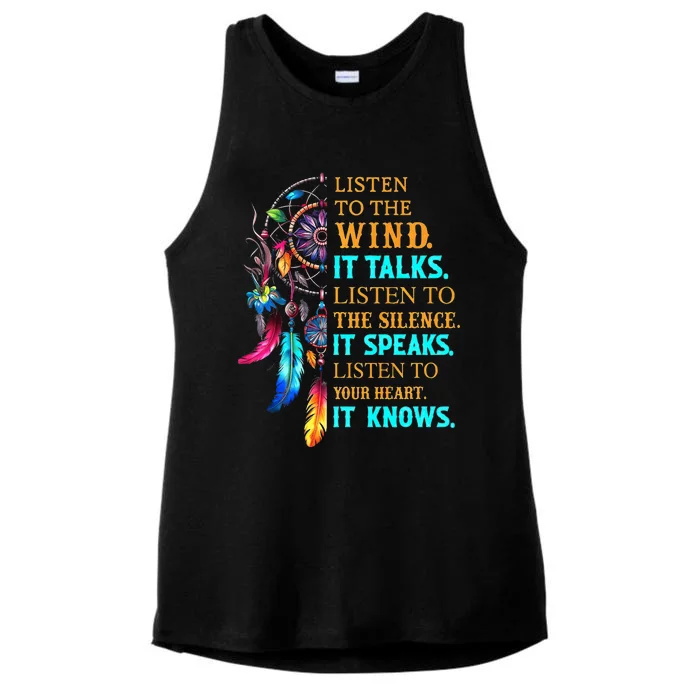 Listen To The Wind It Talks Listen To The Silence It Speaks Ladies Tri-Blend Wicking Tank