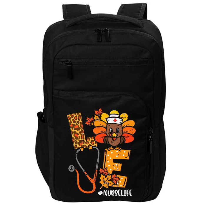 Love Turkey Thanksgiving Nurse Life Fall Impact Tech Backpack