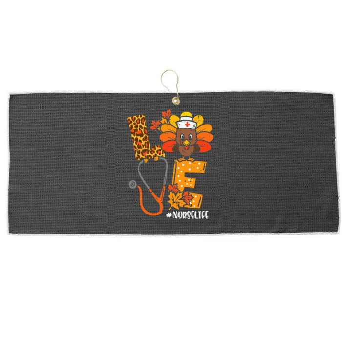 Love Turkey Thanksgiving Nurse Life Fall Large Microfiber Waffle Golf Towel