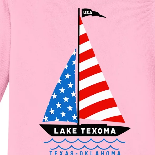 Lake Texoma Texas Oklahoma Patriotic American Flag Sailboat Baby Long Sleeve Bodysuit