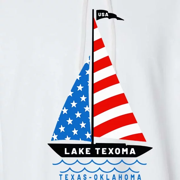 Lake Texoma Texas Oklahoma Patriotic American Flag Sailboat Garment-Dyed Fleece Hoodie