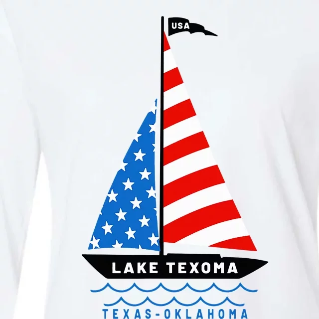 Lake Texoma Texas Oklahoma Patriotic American Flag Sailboat Womens Cotton Relaxed Long Sleeve T-Shirt